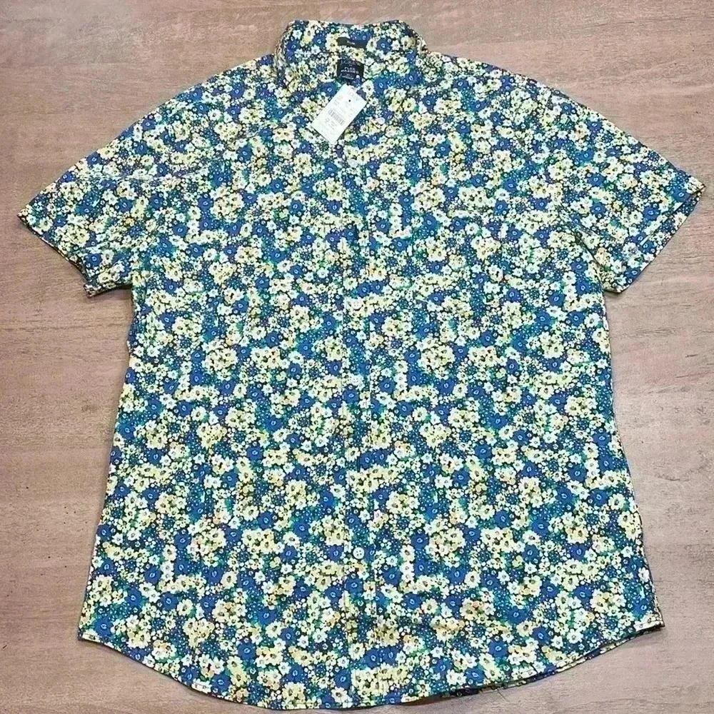 J Crew slim flex washed floral button down size XL
